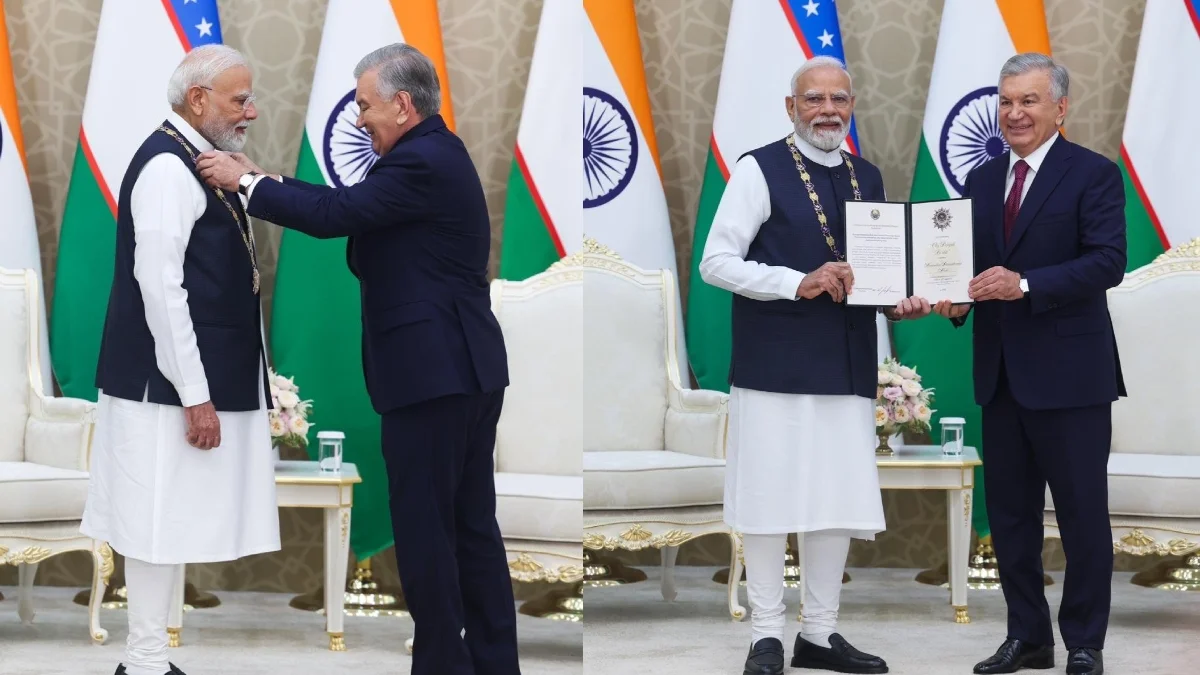 PM Modi conferred Uzbekistan’s highest state honour ‘Oliy Darajali Do’stlik’ by President Mirziyoyev on Tashkent visit